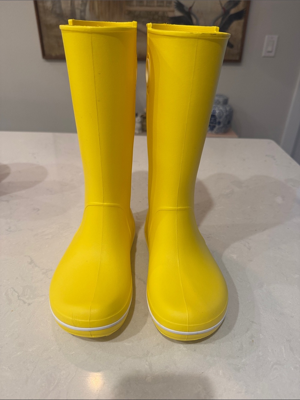 CROCS Kids Crocband Jaunt Bright Yellow Tall Waterproof Rain Boots Size 5W - Picture 2 of 7